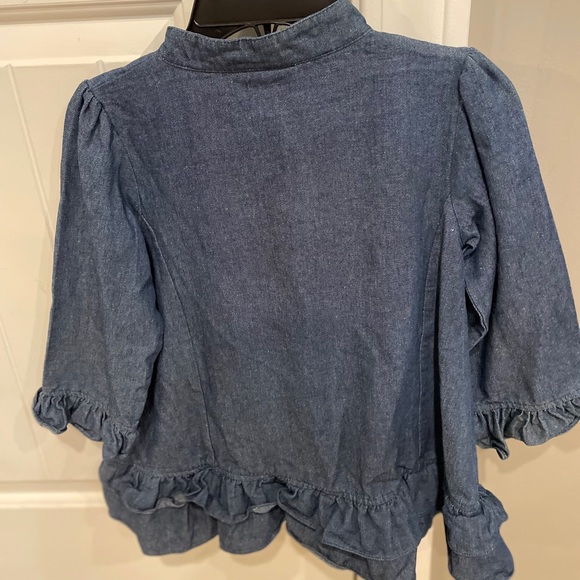 Girls sz 7 denim ruffle coat 3/4 sleeves - Picture 2 of 4